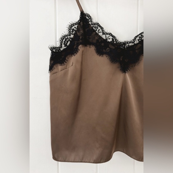 The Drop Satin Lace Tank Top Green Black Lace Y2K Silky Neutral Spaghetti Strap - Picture 4 of 10